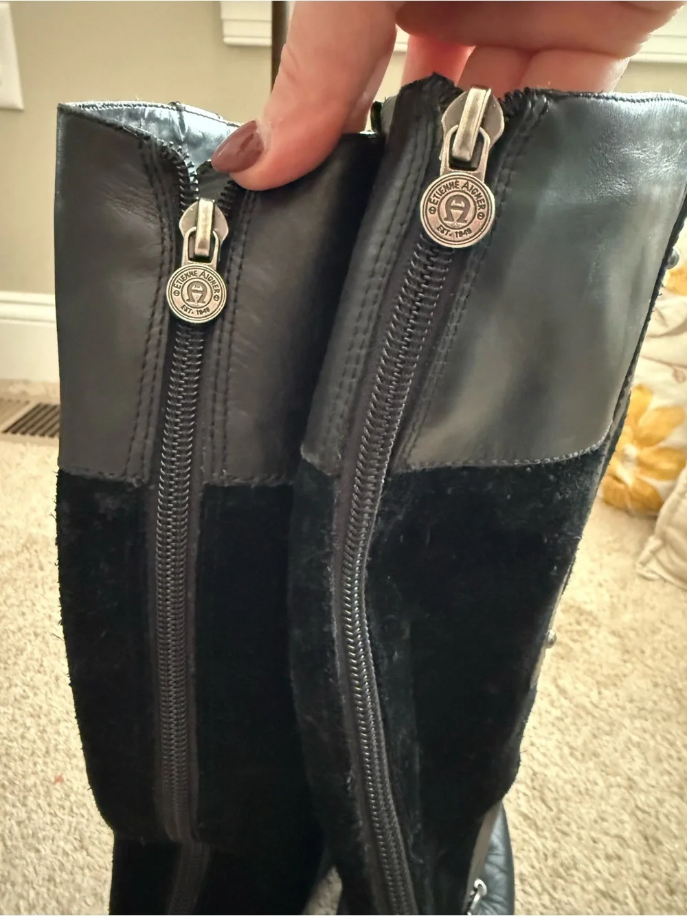 Black Women's Etienne Aigner Knee-High Leather & Suede Riding Boots